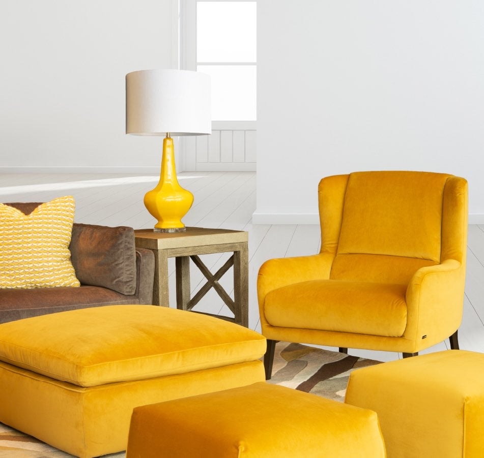 Furniture setup showing discount tags and styles